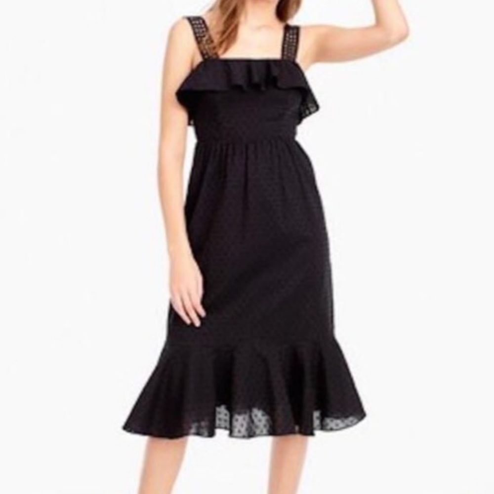 J. Crew Navy Blue Swiss Dot Midi Dress Size 4 Petite